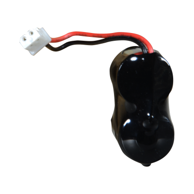 Bateria recarregável preta com fios vermelho e preto e conector branco