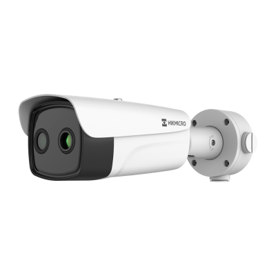 Câmara de vigilância HIKMICRO branca com duas lentes e suporte de montagem