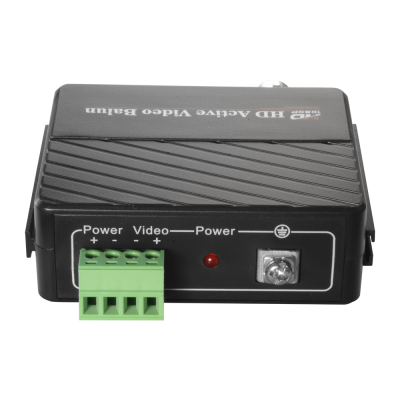 Dispositivo eletrônico preto HD Active Video Balun com conectores e texto