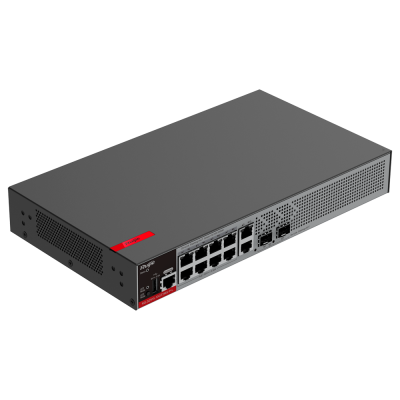 Equipamento de rede Zyxel GS1920-16 cinza escuro com portas Ethernet e ventilação lateral