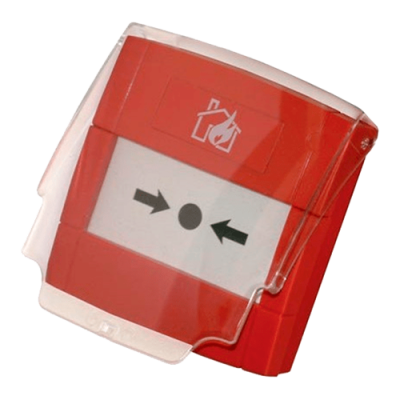 Dispositivo de alarme de incêndio vermelho com capa plástica transparente