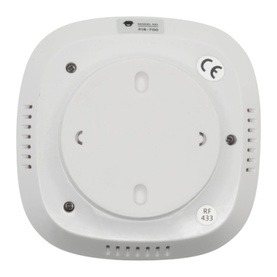 Dispositivo branco quadrado com etiquetas CE, RF 433 e RASEDEL INC PIR-700