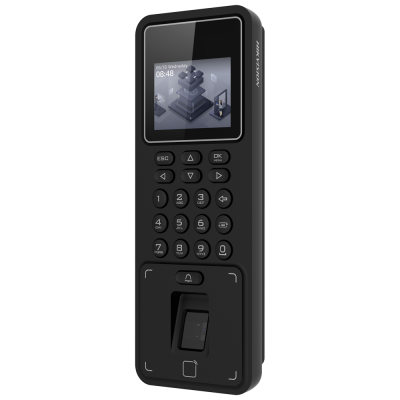 Dispositivo eletrónico preto com ecrã a cores e teclado numérico