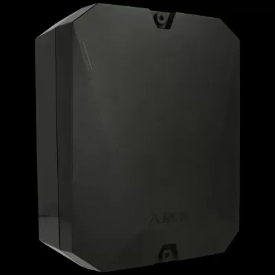 Central de alarme preta em plástico com texto AJAX