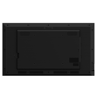 Televisor Hisense preto visto da parte traseira com textura de linhas horizontais