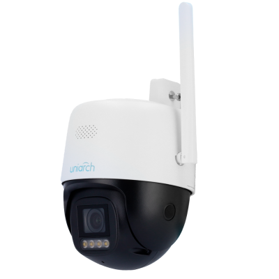 Câmara de segurança branca e preta Uniarch com antena e lente