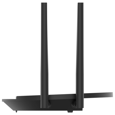 Roteador preto com duas antenas verticais e base retangular