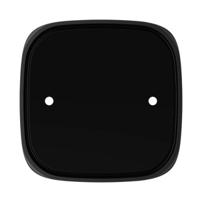 Placa preta retangular com cantos arredondados e dois furos no centro