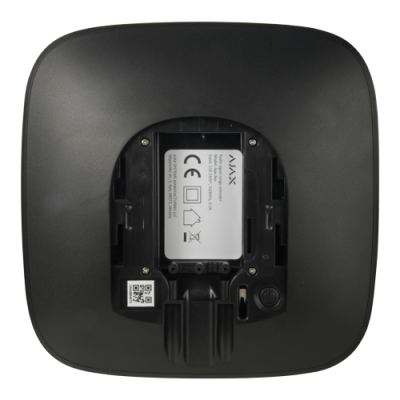 Base quadrada preta com etiqueta branca AJAX e símbolos de certificação