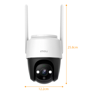Câmara de segurança IMOU branca e preta com antenas.