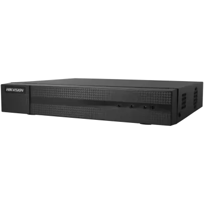 Aparelho eletrónico preto HIKVISION com padrão quadriculado e LEDs frontais