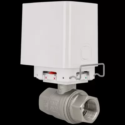 Válvula esférica metálica com atuador elétrico branco e conexão roscada