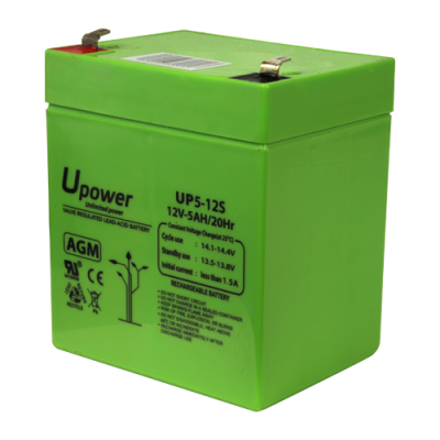 Bateria verde Upower AGM 12V-5Ah com terminais metálicos