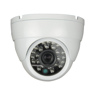 Câmara de segurança branca com lente e LEDs