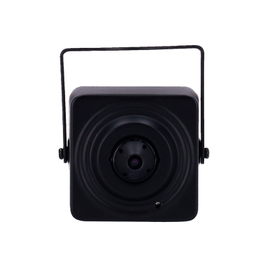 Câmara de segurança quadrada preta com lente central