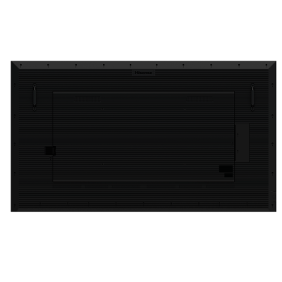 Parte traseira de um televisor preto Hisense com textura em linhas horizontais