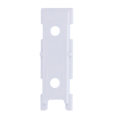 Peça plástica branca retangular com dois orifícios circulares