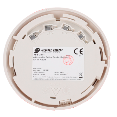 Detector de fumo ótico endereçável Jade Bird modelo JBE-2111 branco com detalhes vermelhos