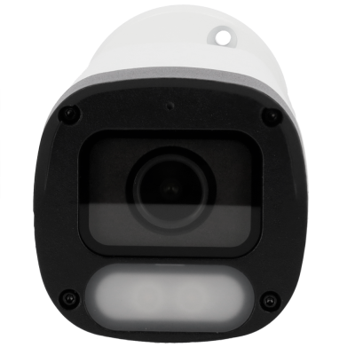 Câmara de segurança branca e preta com lente e painel translúcido