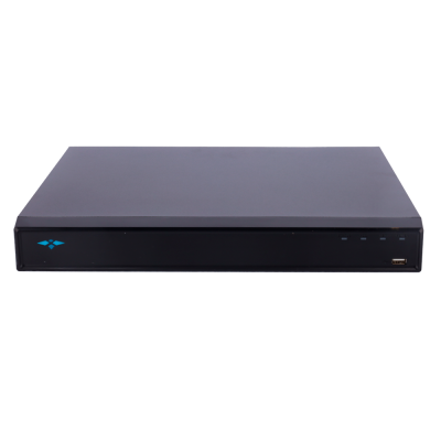 Aparelho eletrónico preto com logótipo azul e porta USB