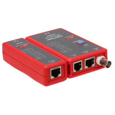 Teste de cabos UNI-T vermelho e preto com entradas RJ45 e BNC