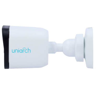 Câmara de segurança branca Uniarch montada numa base ajustável branca