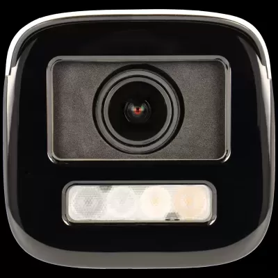 Câmera de vigilância preta com lente e painel LED