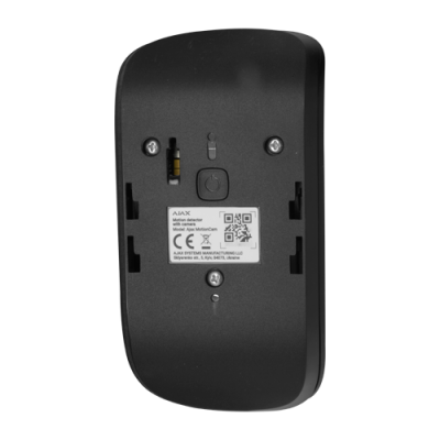 Detector de movimento preto com etiqueta e código QR