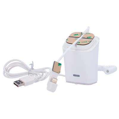 Carregador branco com cabo USB e etiquetas 3M adesivas