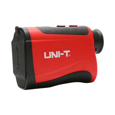 Dispositivo monocular vermelho e preto com texto UNI-T
