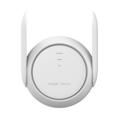 Dispositivo de rede Wi-Fi branco Ruijie Reyee com antenas verticais.