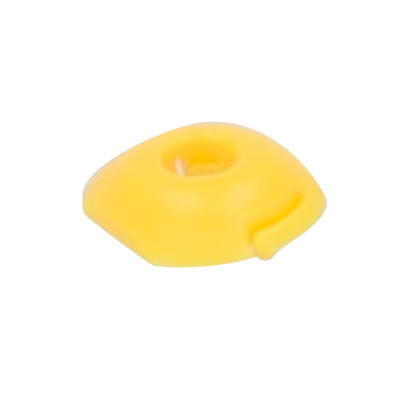 Peça plástica amarela arredondada com entalhe.