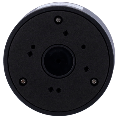 Fundo redondo preto de dispositivo eletrónico com parafusos e orifícios