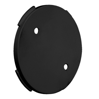Tampa circular preta em plástico com dois orifícios