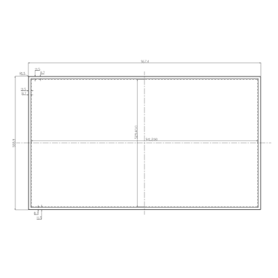 Desenho técnico de placa retangular com dimensões e marcações.