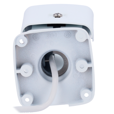 Base branca de suporte com cabo branco e parafuso metálico