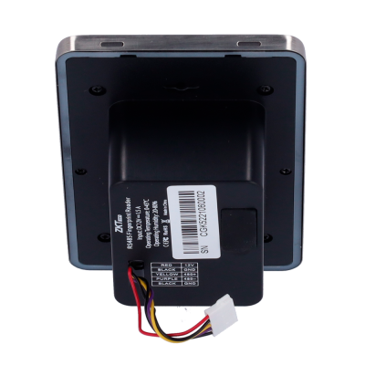 Leitor biométrico RS485 com fios coloridos e etiqueta técnica