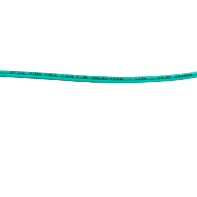 Cabo de fibra óptica verde com texto impresso em preto