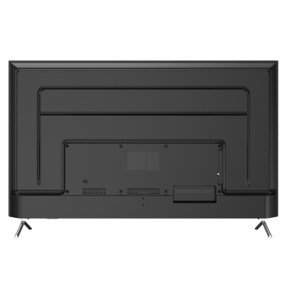 Televisor visto de costas com suporte e painel traseiro