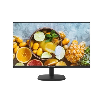Monitor HIKVISION com imagem de frutos cítricos e sumo no ecrã