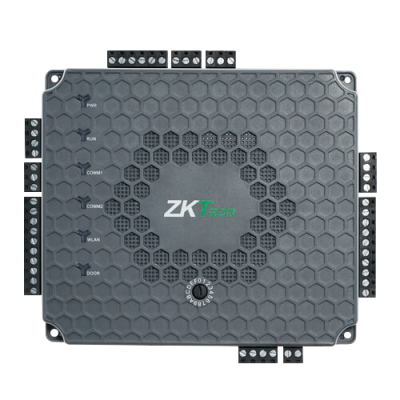 Dispositivo electrónico cinzento com padrão hexagonal e múltiplas tomadas de ligação