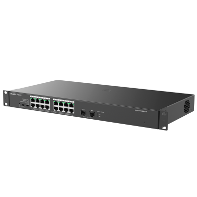 Comutador de rede TP-LINK preto com 16 portas ethernet e 2 portas SFP