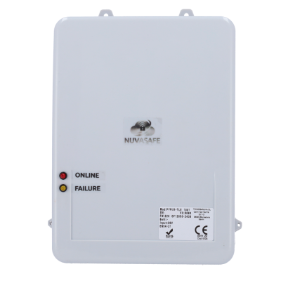 Caixa eletrónica branca NUVASAFE com luzes indicadoras ONLINE e FAILURE