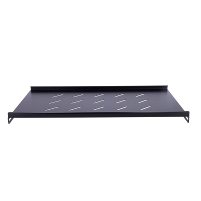 Prateleira metálica preta com ranhuras diagonais