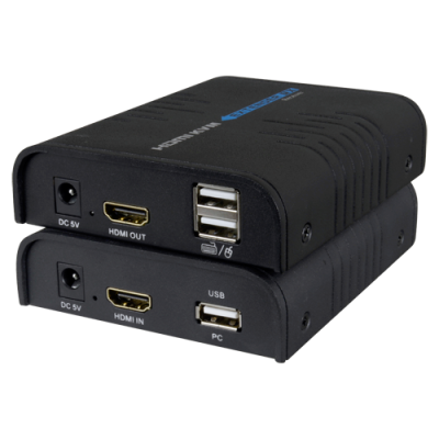 Dispositivos eletrônicos pretos com portas HDMI e USB