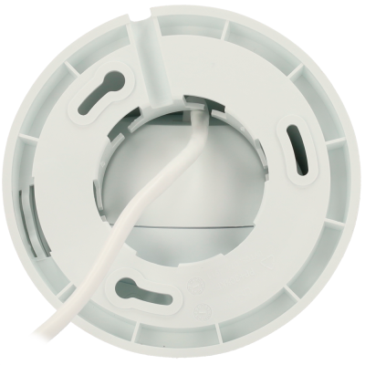 Suporte redondo branco de plástico com fenda para fios e encaixes para parafusos