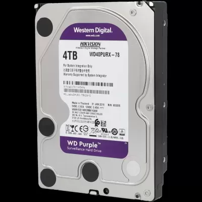 Disco rígido Western Digital WD Purple 4TB prateado com etiqueta roxa e branca