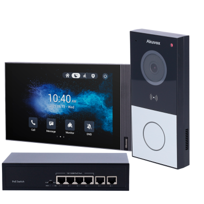 Conjunto de videporteiro digital com monitor e intercomunicador e switch de rede