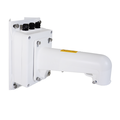 Suporte de montagem branco para câmara de segurança em metal com parafusos e conectores