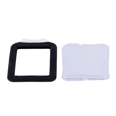 acessórios retangulares para proteção de ecrã de relógio, um preto em silicone e outro transparente em plástico